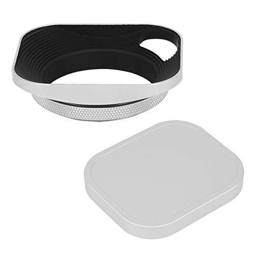 Haoge LH-ES2 49mm Square Metal Screw-in Lens Hood Hollow Out Designed with Cap for Leica Rangefinder Camera with 49mm E49 Filter Thread Lens Silver