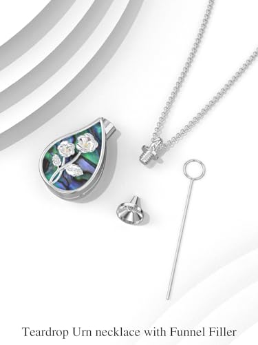 TOUPOP Teardrop Cremation Jewelry for Ashes Sterling Silver 12 Month Birth Flower Urn Necklace w/Funnel Filler Memorial Keepsake Jewelry for Women 2-February