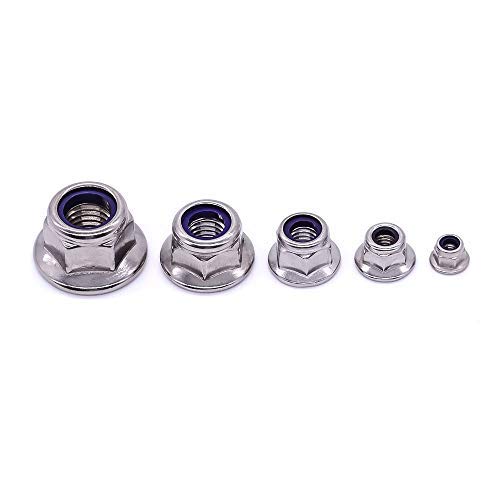 [Australia - AusPower] - M8 x 1.25mm (10 PCS) Flange Washer Nylon Insert Hex Locknuts Lock Nuts, 304 Stainless Steel 18-8, Bright Finish, Coarse Thread UNC, A2-70 SS, DIN6926 M8-1.25 10 