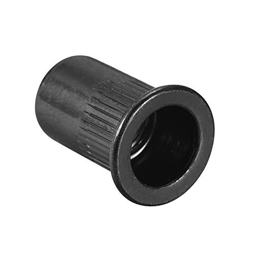 uxcell M8 black zinc-plated carbon steel knurled flat head rivet nuts, 100-piece set