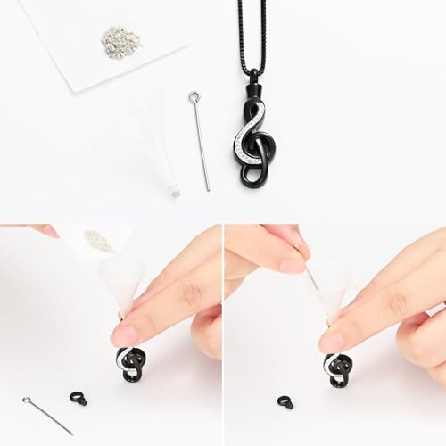 XSMZB Cremation Jewelry Crystal Music Note Urn Necklace for Ashes Stainless Steel Necklace Urn Cremation Memorial Ashes Holder Keepsake Pendant Locket Black