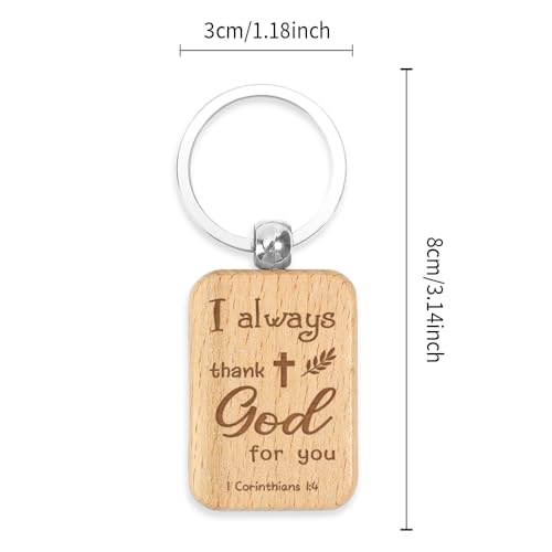 Christmas Gifts Wooden Keychain,Religious Gifts for Women,Christian Gift for Women,Christian Gift for Men,Unique Christening Presents,Baptism Presents for Adults,Godparent Present,Bible Verse Present I Always Thank God for You-wooden Keychain