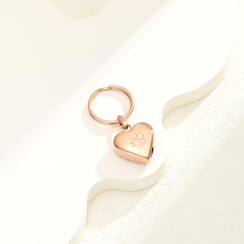 Heart Paw Print Urn Keychain for Ashes for Human Pet Ash Holder Rose Gold