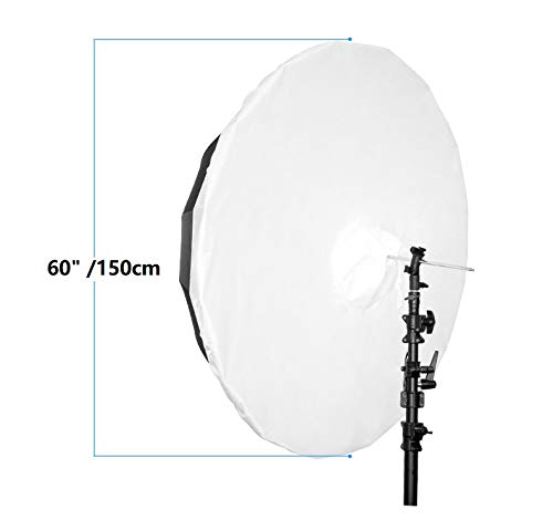 HappyGo 60 Inch Parabolic Umbrella Diffuser Cover, Soft Light Cloth for 16 Rods, Black/Silver Parabolic Reflective Lighting Umbrella with Elastic Band