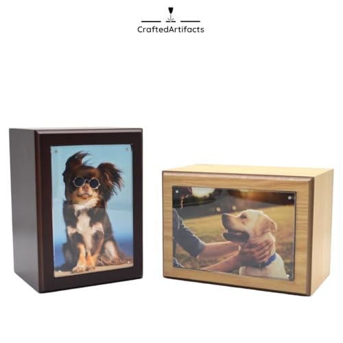 Companion Photo Urn with Acrylic Magnetic Picture Frame for Human and Pet Ashes, Cremation and Aquamation Urn for Adults, Infants, and Pets, Memorial Keepsake Urn (Walnut, Small) Walnut