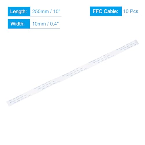 QUARKZMAN Flexible Ribbon Cable, 20 Pins 0.5 mm Pitch 250 mm FPC FFC Cable Flexible Flat Cable for LCD TV Car Audio DVD Player Audio Systems Computer Module, Pack of 10 (Type A) 250mm 20 pin