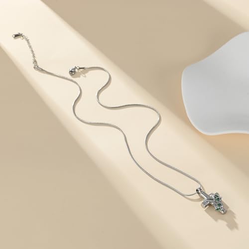 Cross Cremation Jewelry Butterfly Urn Necklace for Human Ashes for Women Men Memorial Ashes Keepsake Birthstone Pendant Silver-Green