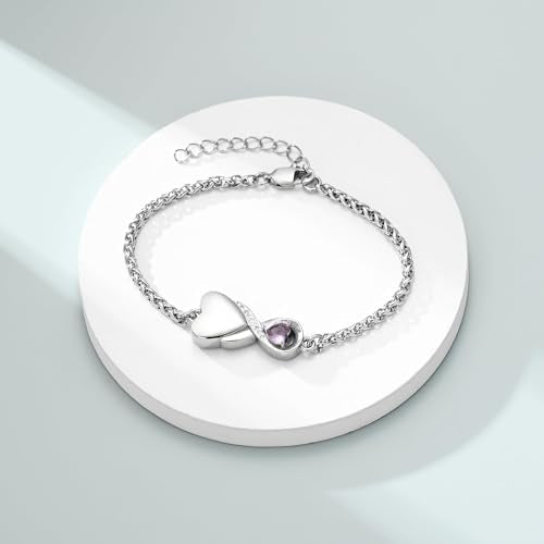Infinity Urn Bracelet for Women Men Heart Birthstone Cremation Jewelry for Ashes Link Bracelets Keepsake Memorial Urns Lockets for Human Ash Bangle Bracelet Jewellery Purple