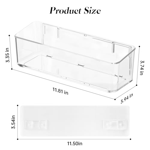 Two clear PAVSTINE shower caddies mounted on bathroom wall, large wall-mounted shower shelves with tall design for storage