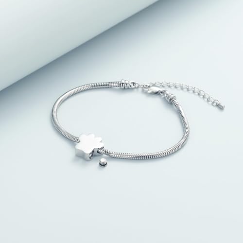 Cremation Bracelet for Ashes Memorial Jewelry Stainless Steel Pet Paw Heart Shape Urn Pendant Bangle Loved Ones Funeral Ashes Holder Keepsake Gift Paw-Silver