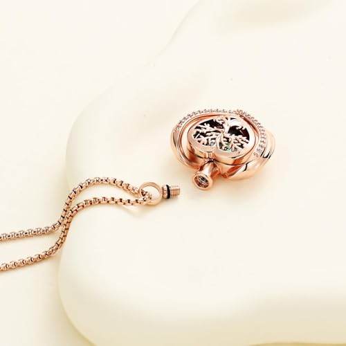 Tree of Life Cremation Jewellery Urn Necklaces for Ashes Heart Shape Lovers Keepsake Memorial Urn Stainless Steel Ash Pendant Cremation Jewellery Rose Gold