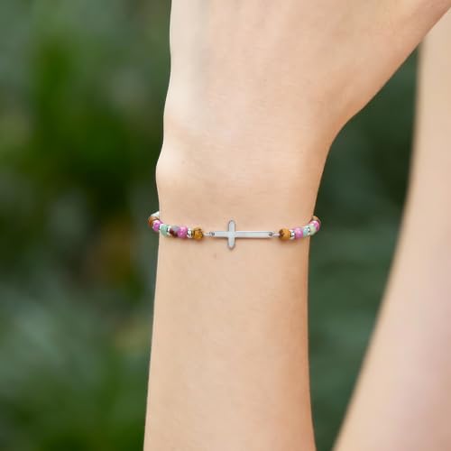 Cross Bead Bracelets for Women Birthday Friend Gift Friend-04SilverCross-Light