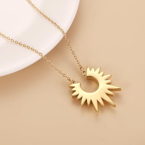Sunburst Urn Necklace For Ashes For Women Dainty Celestial Boho Stainless Steel Sun Cremation Jewelry Keepsake Memorial Pendant Gold