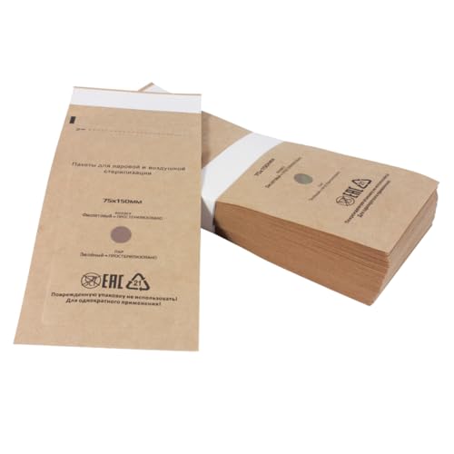 Sarini Sterilization Bags Kraft Self-Appointed with Autoclave Dry Sterilizer Sterilization Cosmetics Bag Nail Art Tool (100 x 200 mm) Pack of 100