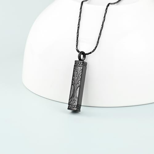 Imrsanl Tree of Life Urn Necklace for Men Women Bar Cremation Jewelry for Ashes Keepsake Ashes Necklace Pendent Black-Always in my heart