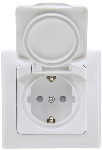 ChiliTec Delphi IP44 Flush-Mounted Socket, White | 250V 16A Protective Contact, Hinged Cover with Seal, Suitable for Indoor and Outdoor Use, Increased Contact Protection, Ideal for Bathrooms and Kitchens
