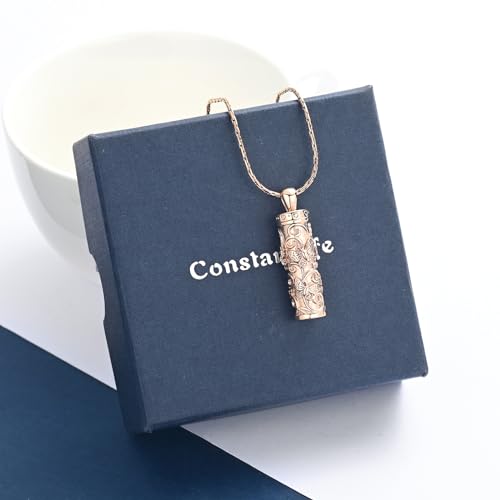 Butterfly Cylinder Urn Necklace Cremation Ashes Jewelry for Women Men Rose gold