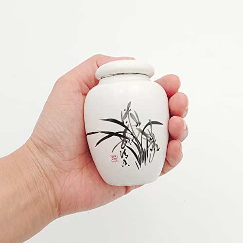 Mini Hummingbird Urns for Adult Ashes Dog Cat Ash Holders，Small Keepsake Cremation Urns for Pets,Miniature Pets Memorial Ceramic Funeral Urn, Honor Your Loved One with Handcrafted White Urn (Orchid Orchid Pattern