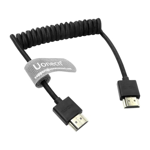 Uonecn 8K HDMI Cable for Camera Monitors, 48Gbps Short HDMI for Atomos Ninja V, Portkeys BM5, Braided Coiled HDMI Cable for Sony A7iv, Z-CAM F6, Z-Cam E2 Pro Cameras, Black, 12"-18" Straight to Straight