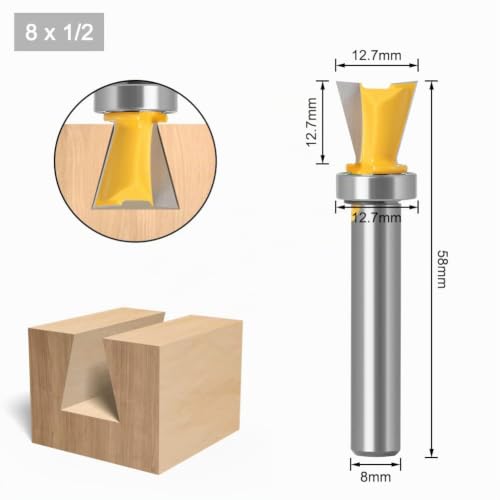 Dovetail Cutter with Bearing, 8 mm Shank, Dovetail Cutter Drill Sets, Dovetail Common Cutter (1 x 8 mm Shank) 1PCS 8mm Shank