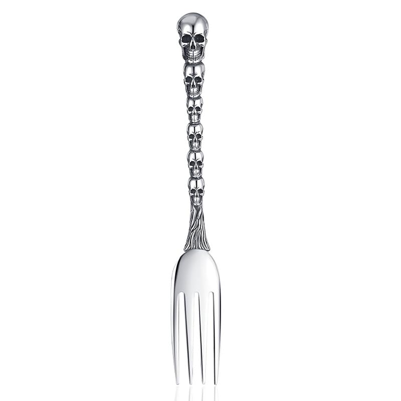 Skull Motif Serving Spoon Fork Set, Premium Stainless Steel Fork Spoon Silverware Set, Unique styles 3D Skulls, Dishwasher Safe, for Home, Kitchen, or Halloween Decorations