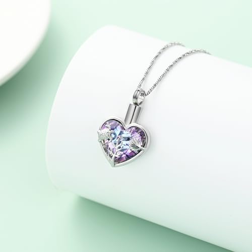 Hearbeingt Sea Turtle Heart Urn Necklaces for Ashes Cremation Jewelry Purple-Silver