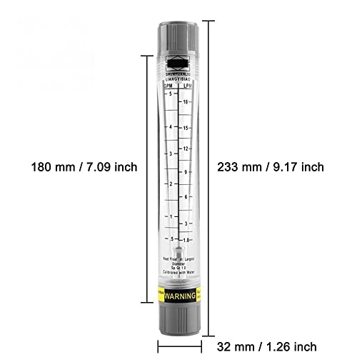 Liquid Flowmeter, LZM-15G Acrylic Tube Type Rotameter, High Accuracy Water Flow Meter, 0.25-2.5 GPM & 1-9 LPM, 1/2" Internal Thread