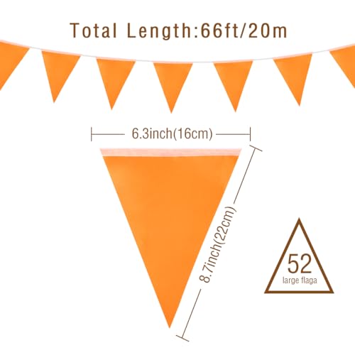 20M/65.6ft Orange Bunting Flags Banner, 52pcs Fabric Triangle Banners for Indoor Outdoor Birthday Baby Shower Wedding Garden Home Party Decorations