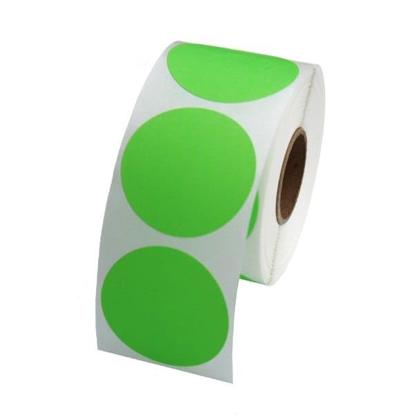 1.5" Green Dot Circle Stickers for Inventory, Crafts, and Office Use - Bright Fluorescent Green - 500 Per Roll | LabelValue.com