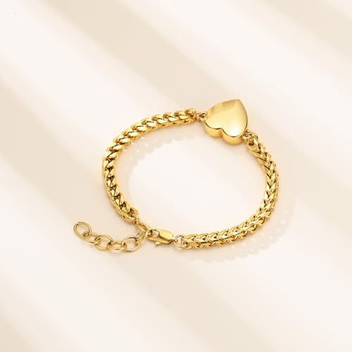 "Mnicremation Urn Bracelet for Ashes Heart Locket Cremation Bracelet,Memorial Adjustable Ashes Link Holder Bangle Link Chain Women - Always in my heart" Gold-Always