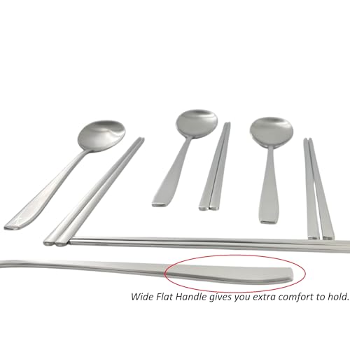 Korean Made Stainless Steel Silver Utensil Flatware Cutlery Korean Chopsticks and Spoons 4SET Gift for Mom, Stocking Stuffer