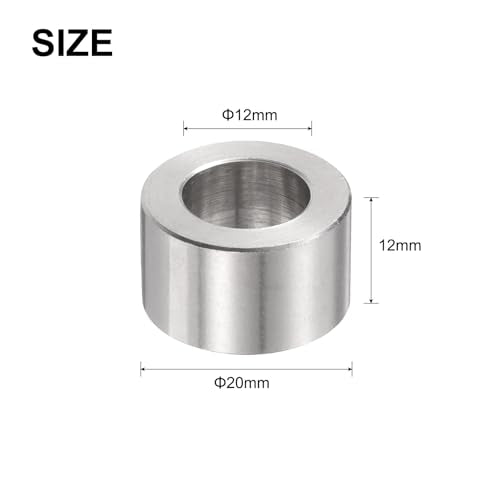uxcell 12pcs Stainless Steel Spacer 12mm Bore x 20mm OD x 12mm Length Screw Bushing Plain Finish Round Metal Spacer for M12 Screws Bolts and Rods Silver Tone