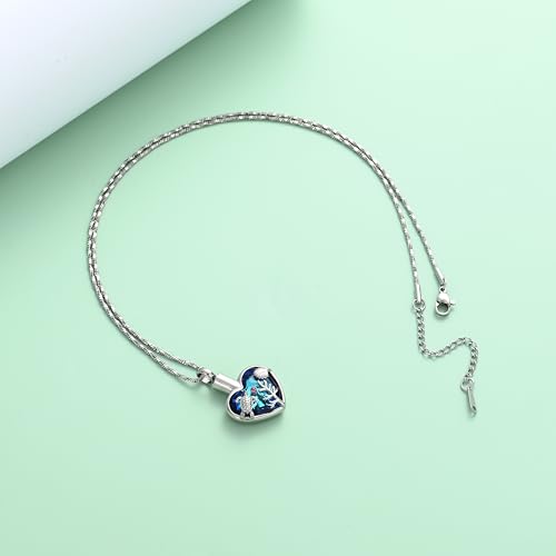 Yinplsmemory Sea Turtle Urn Necklaces for Ashes for Women Men Stainless Steel Crystal Heart Urn Locket Pendant Keepsake Memorial Cremation Jewelry Blue-silver