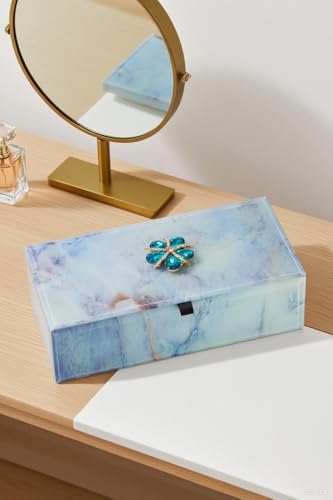 Jewelry Box for Women, Marble - Patterned Jewelry Organizer Box, Glass Modern Jewelry Holder For Earring, Ring, Necklace, Bracelets, Christmas Mother's Day Valentine Jewelry Gift Box large
