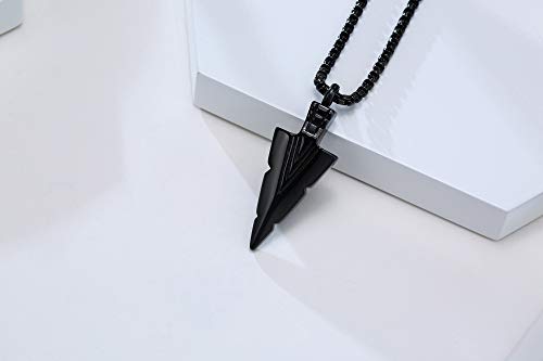 MPRAINBOW Mens Urn Necklace for Ashes,Stainless Steel Tribal Spearpoint Arrowhead Memorial Cremation Pendant,Bereavement Keepsakes Jewelry with 24Inches Box Chain Black