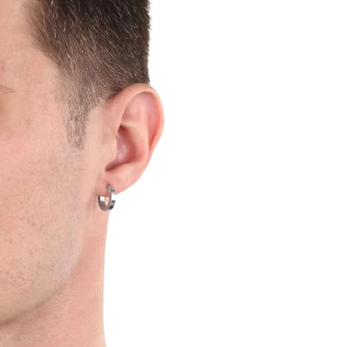 AMOR - AMR-E0131 Men's Stainless Steel Earrings - Silver - Cross Hoop Earrings
