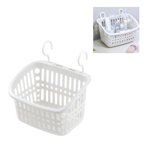 Aramox and Organized Hanging Shower Caddy, Plastic Draining Holes Multifunctional Storage Basket with Simple Design for Bathroom Kitchen (White) White
