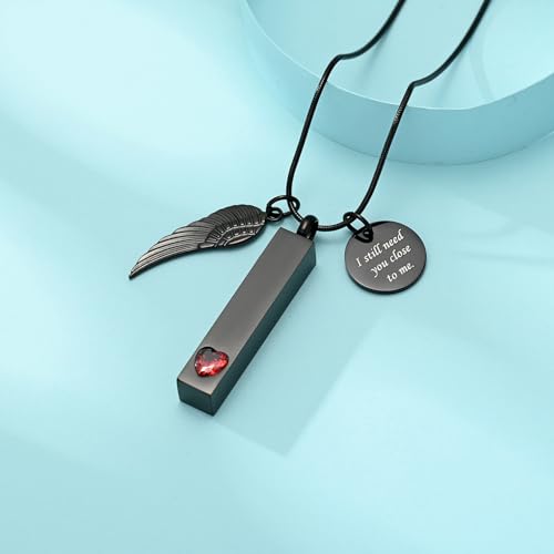 Hearbeingt Birthstones Urn Necklaces for Ashes for Women Men Cube Cremation Jewelry Urns Pendant for Human Ashes Memorial Keepsake Locket Jewelry Black-R