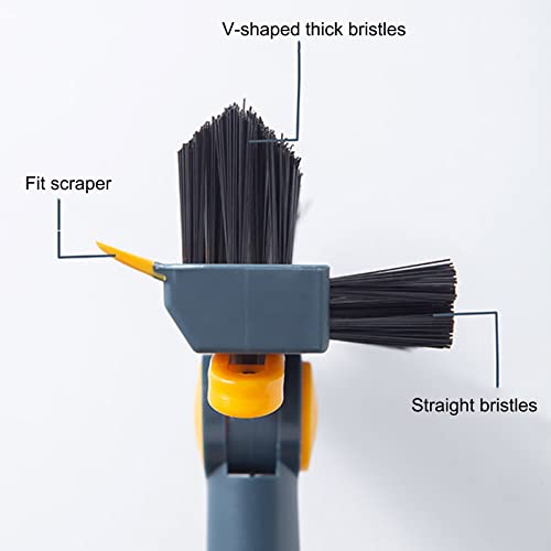 Floor Tile Cleaning Brush with Long Handle,180°Rotatable Patio Grout Scrubbing Cleaner Brush, Shower Floor Scraper Corner Stiff Bristles Brush for Deck Kitchen Bathroom