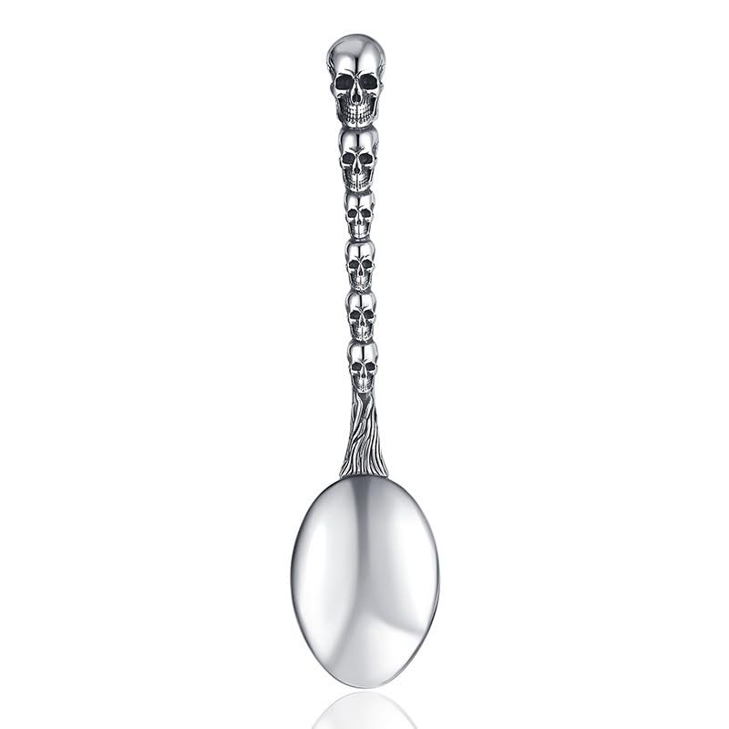 Skull Motif Serving Spoon Fork Set, Premium Stainless Steel Fork Spoon Silverware Set, Unique styles 3D Skulls, Dishwasher Safe, for Home, Kitchen, or Halloween Decorations