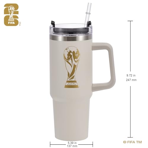 Official FIFA World Cup 2026 Edition - 30oz Insulated Double Tumbler W/Handle & Straw - Premium Stainless Steel- Handwash Only - Keep Beverages Hot 12 hr/Cold 24 hr - White