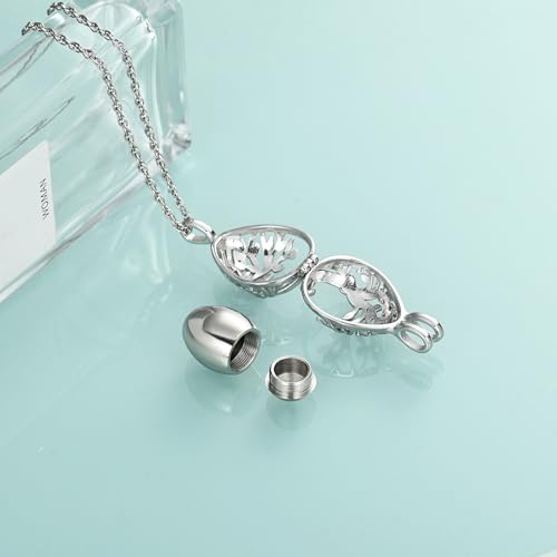 Tree of Life Urn Necklaces for Women Men Teardrop Cremation Jewelry for Ashes Keepsakes with Hollow Mini Ashes Urn Pendant Memorial Necklaces Jewelry Silver