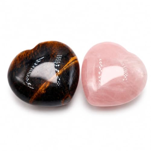 Tiger Eye & Rose Quartz Heart Set – 2 Natural Healing Crystal Hearts