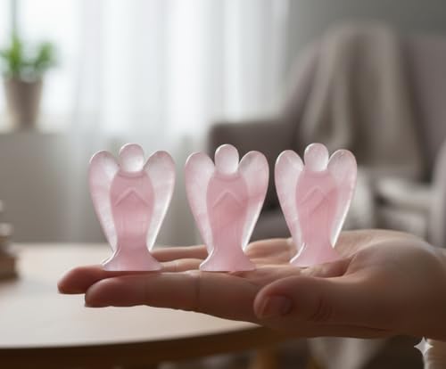 Mina Heal Guardian Angel Figurine, Rose Quartz, Set of 3, Meditation 3-PCS M Size