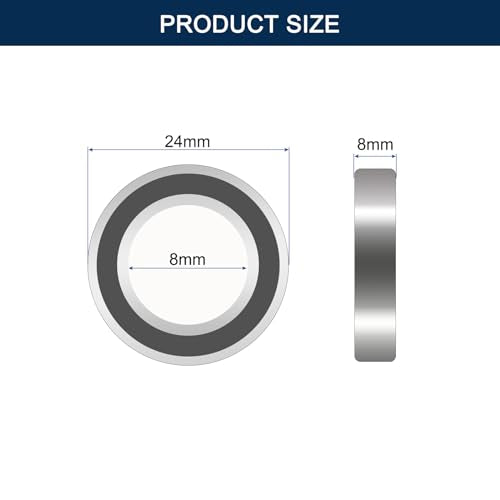 HiPicco 628-2RS Deep Groove Ball Bearings, ID 8mm x OD 24mm x Width 8mm Miniature Bearings, Double Rubber Sealed Ball Bearing Pre-Lubricated Chrome Steel Z2 Lever 20pcs 628-2RS 8x24x8mm