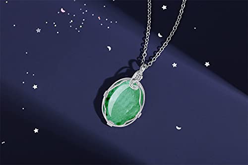 XIANNVXI Healing Crystal Necklace Wire Wrapped Oval Stone Gemstone Pendant Necklaces Natural Spiritual Reiki Witchcraft Quartz Jewelry for Women Green - Aventurine