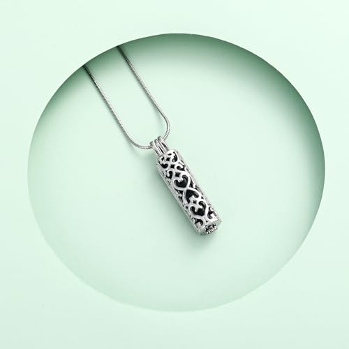 Hollow Cylinder Urn Necklace for Ashes for Women Men Cremation Jewelry Keepsake Memorial Pendant for Human Pet Ash Holder Silver+Black