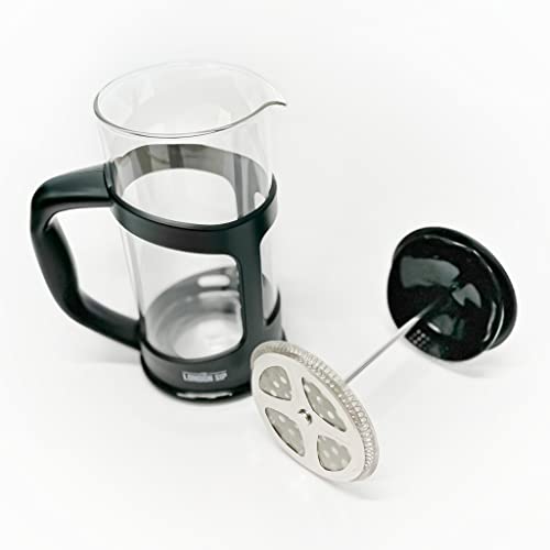 The London Sip Glass French Press Immersion Brewer Coffee Press Stainless Steel Filter System, 12oz, Black 12 oz