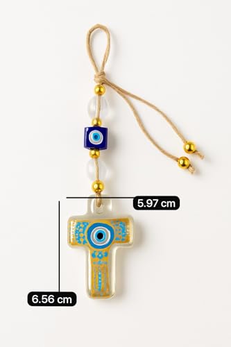 Handmade Glass Evil Eye Wall Hanging — Spiritual Protection & Boho Home Décor — Housewarming Gift— Small & Large Sizes (Cross Small) Cross Small