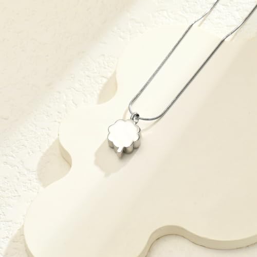Cremation Jewelry Memorial Urn Necklace for Ashes Lucky Four-Leaf Clover Urn Pendant Necklace Ashes Keepsake for Women Men Silver